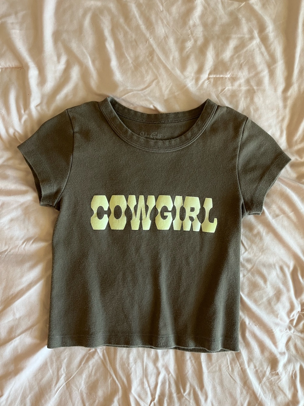 Brandy Melville Olive Green Short Sleeve Tee with Yellow Graphic